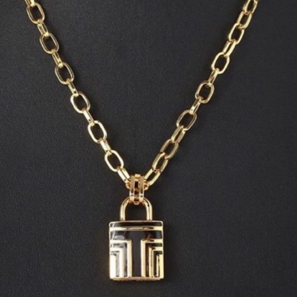 Stunning Black and Gold Tory Burch Lock Necklace